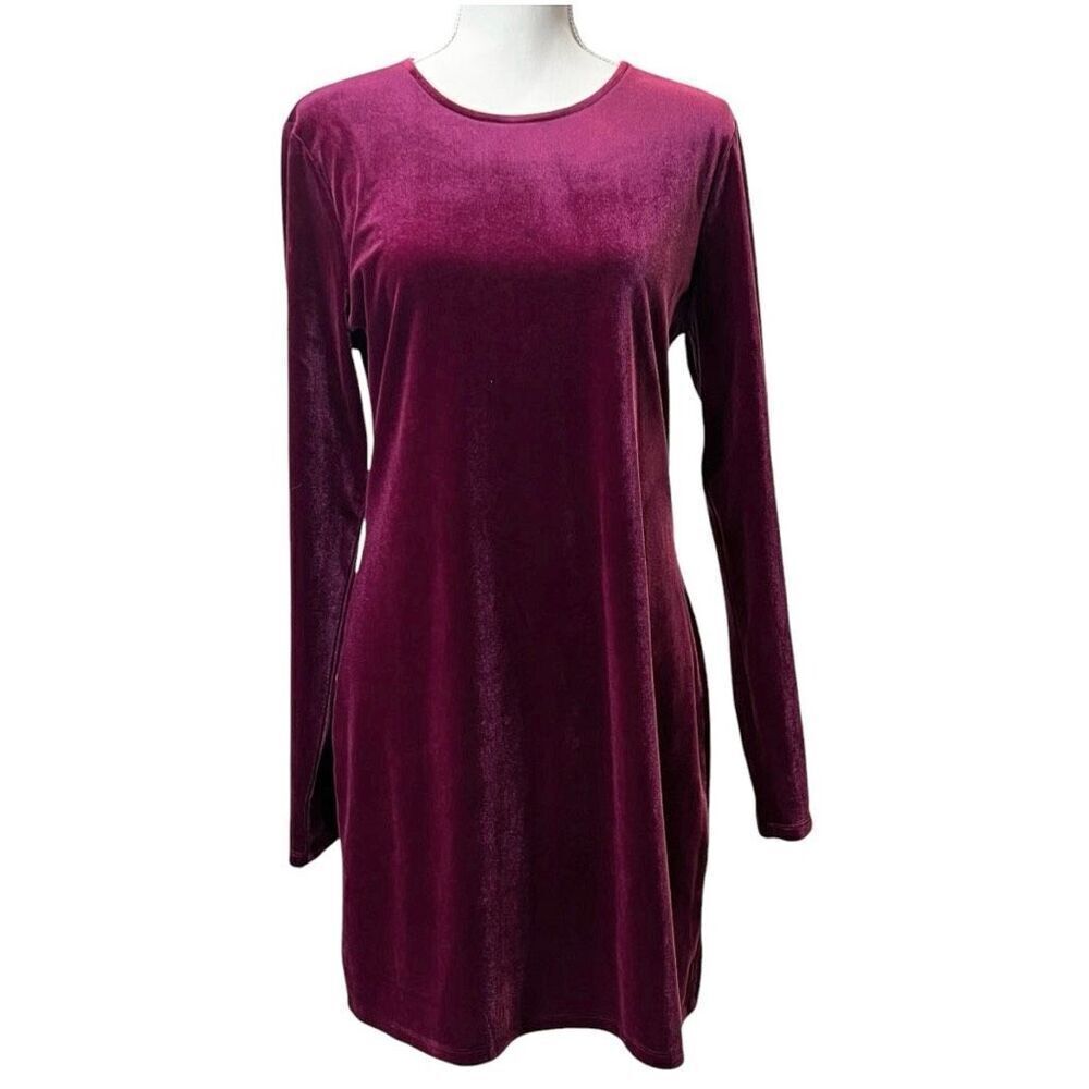 NWT Gianni Bini Midnight Glamour Pam Velvet Crew Neck Long Sleeve Dress Merlot L